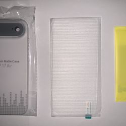 Ultra-thin frosted phone case for iPhone 17 Air, includes a tempered glass screen protector.