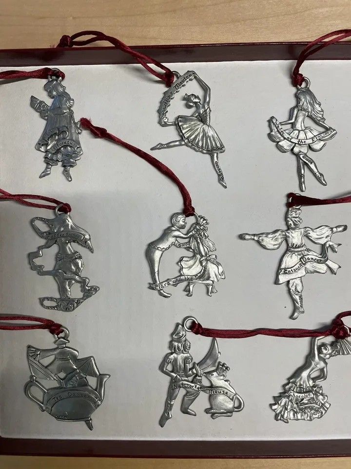 The Nutcracker Seagull Vintage 1994  Set of 9 Pewter Christmas Ornaments 
