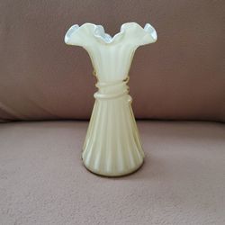 Fenton Wheat Vase  Milk Glass With Yellow Overlay
