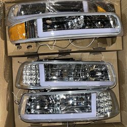 99-02 Chevrolet silverado 00-06 Tahoe chrome amber reflector 4pcs headlights Farros Cuartos Focos Luces led drl