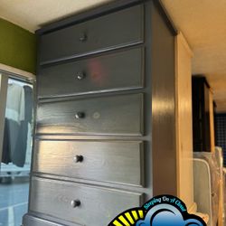 Five Drawer Grey Chest Pinewood Wooden 