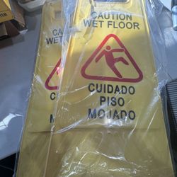 Caution Wet Floor Sign,17.5" Height,Bright Yellow Double-Sided Folding A-Shaped Frame Design, Bilingual Caution Message