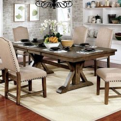 Brand New Rustic Light Oak 7pc Dining Table Set