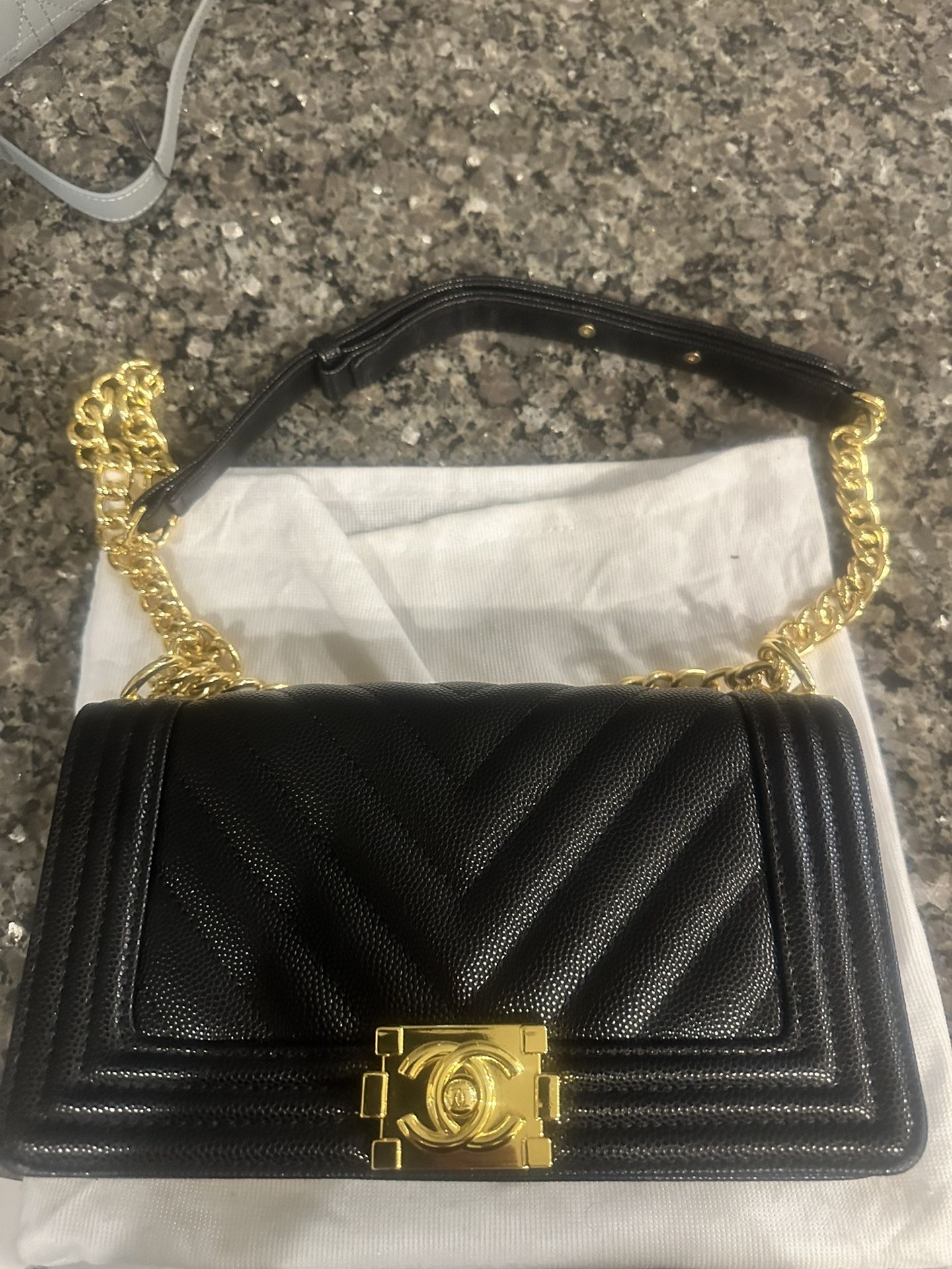Chanel Black Chevron Caviar Boy Bag