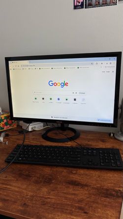 Monitor, Keyboard, Wooden desk