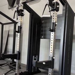 Commercial Half Rack with Functional Trainer Cable Pulley System with 200lb Weight Stacks