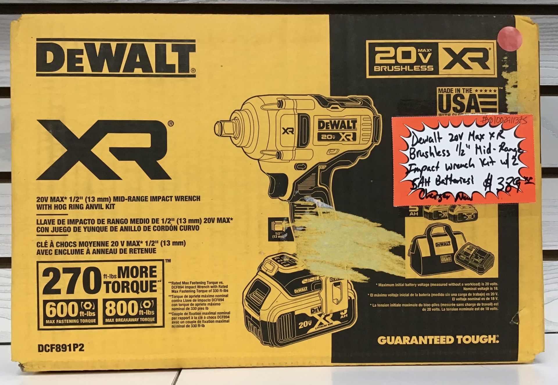 Dewalt 20V Max XR Brushless 1/2” Mid-Range Impact Wrench Kit W/ 2 5.0AH Batteries & Charger New