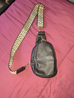 Vegan Leather Sling Bag with Patterned Strap