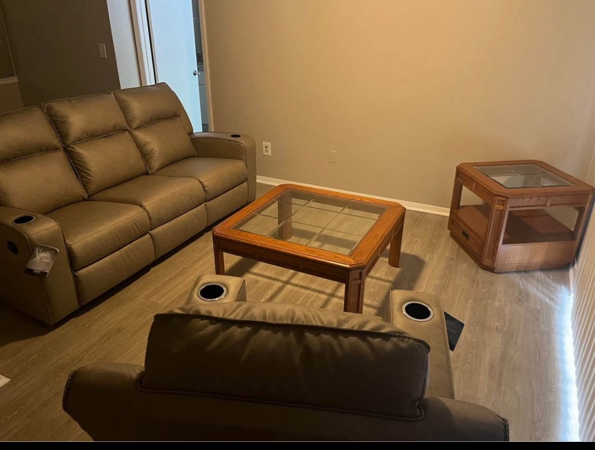 Tan Couch/recliner Set.