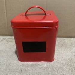 Storage  Tin  With  Lid   &  Chalkboard In  Front  Red