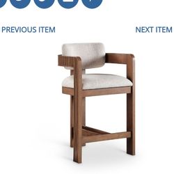 Meridian Furniture 11076Beige-C Sacha Collection Art Deco Stool with Rich Beige Linen Textured Fabric, Two Tone Weave, Solid Wood Brown Walnut Finish,