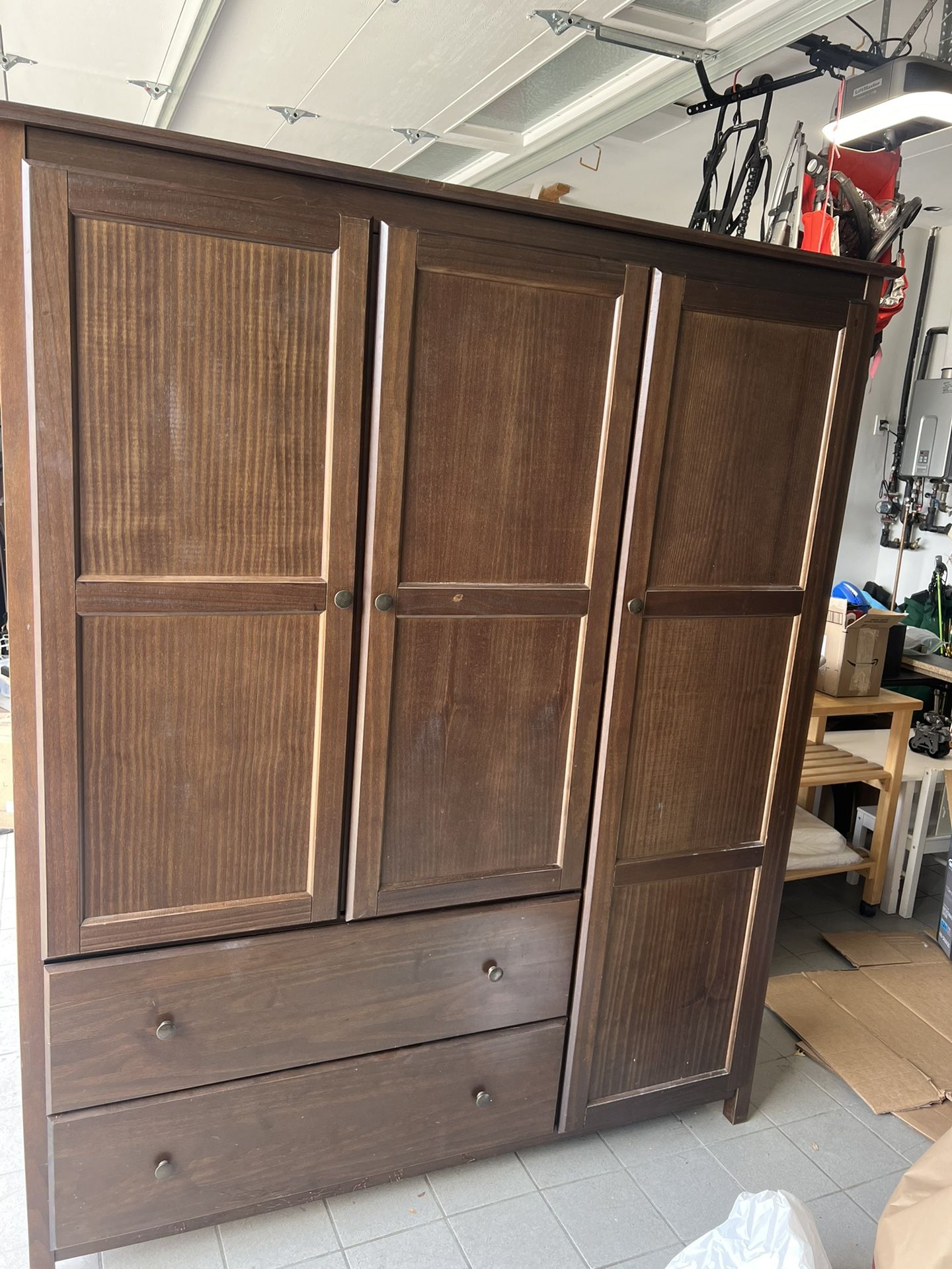 Armoire Brown Wood Shelves Drawers Closet Space