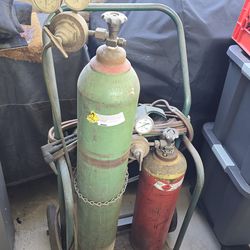 Oxygen acetylene tank torch and cart