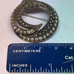 Vintage JUDITH JACK Serling Silver Marcasite Ornate Swirl Brooch Pin 