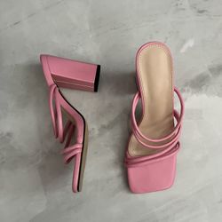 Pink square blocked heels 