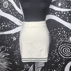 Pink Rose Cream Mini Skirt with Green Stripes