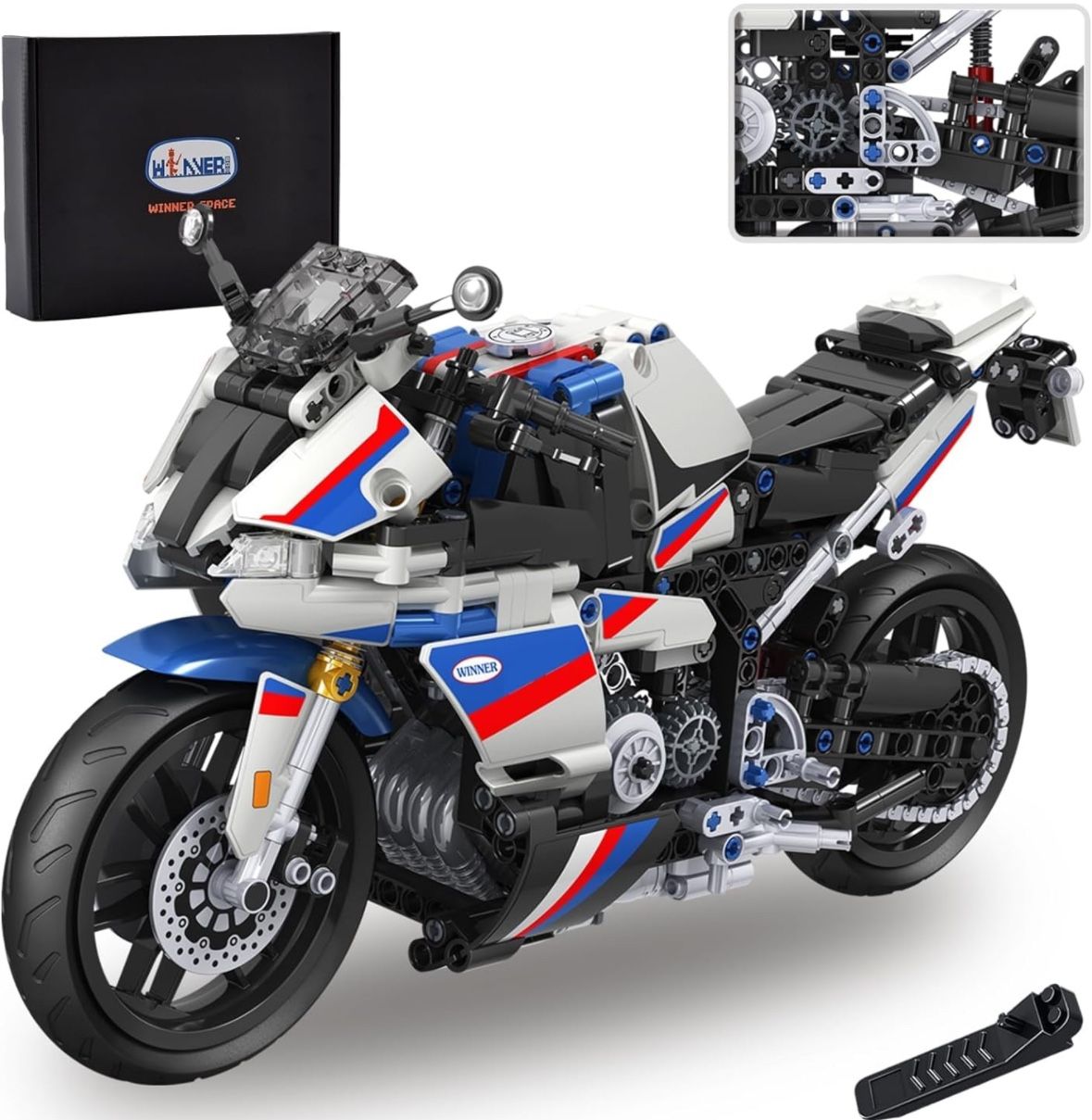 Racing Motorcycle Toy Building Blocks Kit,for Boys & Adults,Build A Model Motorcycle, Suspension