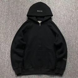 Fear Of God Essentials Fleece Zip Black Hoodie