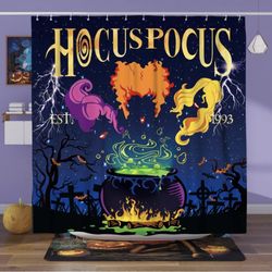 Halloween Shower Curtain Set Waterproof Fabric-72" x 72", Hocus Pocus Decor for Bathroom Halloween Bathroom Home Indoor Decorations, Halloween Party G