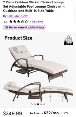 2 Piece Outdoor Wicker Chaise Lounge Set Adjustable Pool Lounge Chairs with Cushions and Built-in Side Table