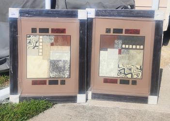 2 paintings prints professionally framed and matted set "Winter 1&2