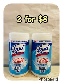 (2) Lysol  desinfecting wipes  (80 wipes each bottle) , 2 for $8
