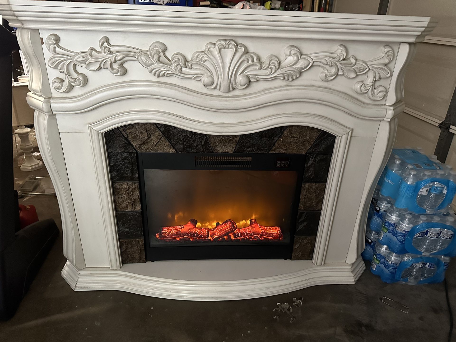 62” Grand White Electric Fireplace