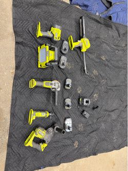 Ryobi ONE+ 18V Tool & Battery Lot – Grinder, SDS+, 2 Lights, Caulk Gun + Batteries