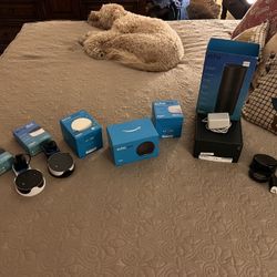 Set of Older Alexa, Echo Dots and Brand New Echo Light