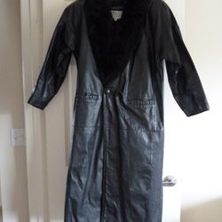 Ladies Black Full Length Leather Coat