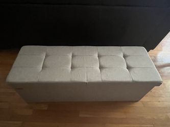 Ornavo Home Foldable Tufted 43 Inch Long Linen Bench Storage Ottoman with Legs for Bedroom, Entryway and Living Room - Beige
