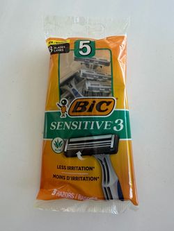 BIC Sensitive 3 Men's Disposable Razors With 3 Blades for Sensitive Skin, 5 Count