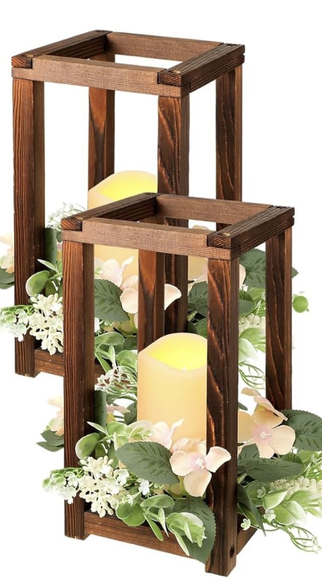 Wooden 2 Piece Set Centerpiece Holder Faux Candles, Flowers, Wreaths NEW