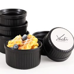 Ramekin Set of 6 Stoneware Bakeware Serving for Sauces Dipping Onion Soup Lava Cake Flan Creme Brulee Kit Pudding Mini Custard Ramekins Oven Safe Mini