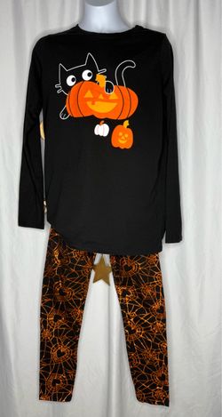 Halloween Girl Cat Pumpkin 2-Piece Outfit