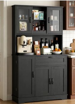 Black Kitchen Pantry Cabinet with Hutch