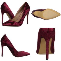 New Dark Red Velvet Heels Size 7