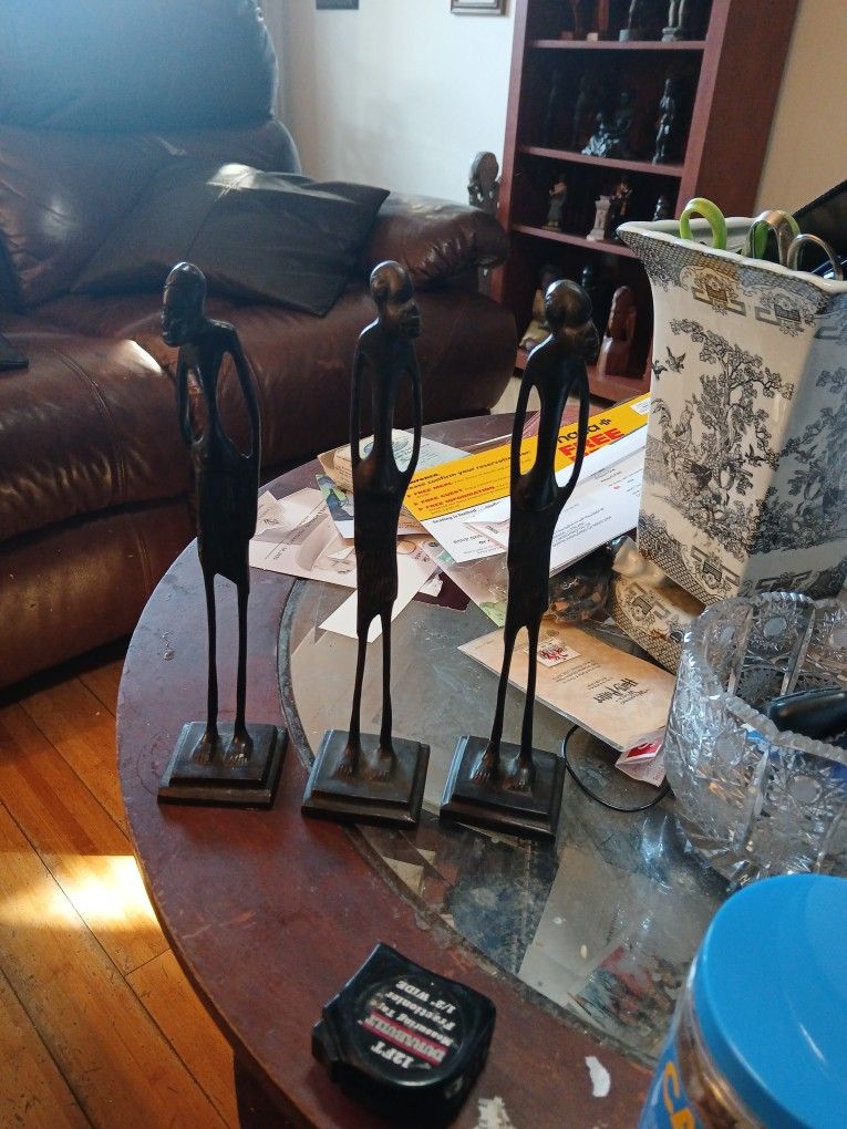 3 Heavy Metal Bronze African Tribal Figures Statures