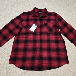 Alpine Design Brushed Flannel Womens Size L Plaid Red Long Sleeve Button Up NWT