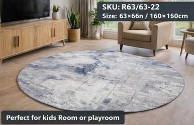 Brand New 63×63 Round Area Rug – Modern Abstract Design, Soft Non-Slip Carpet for Living Room / Bedr