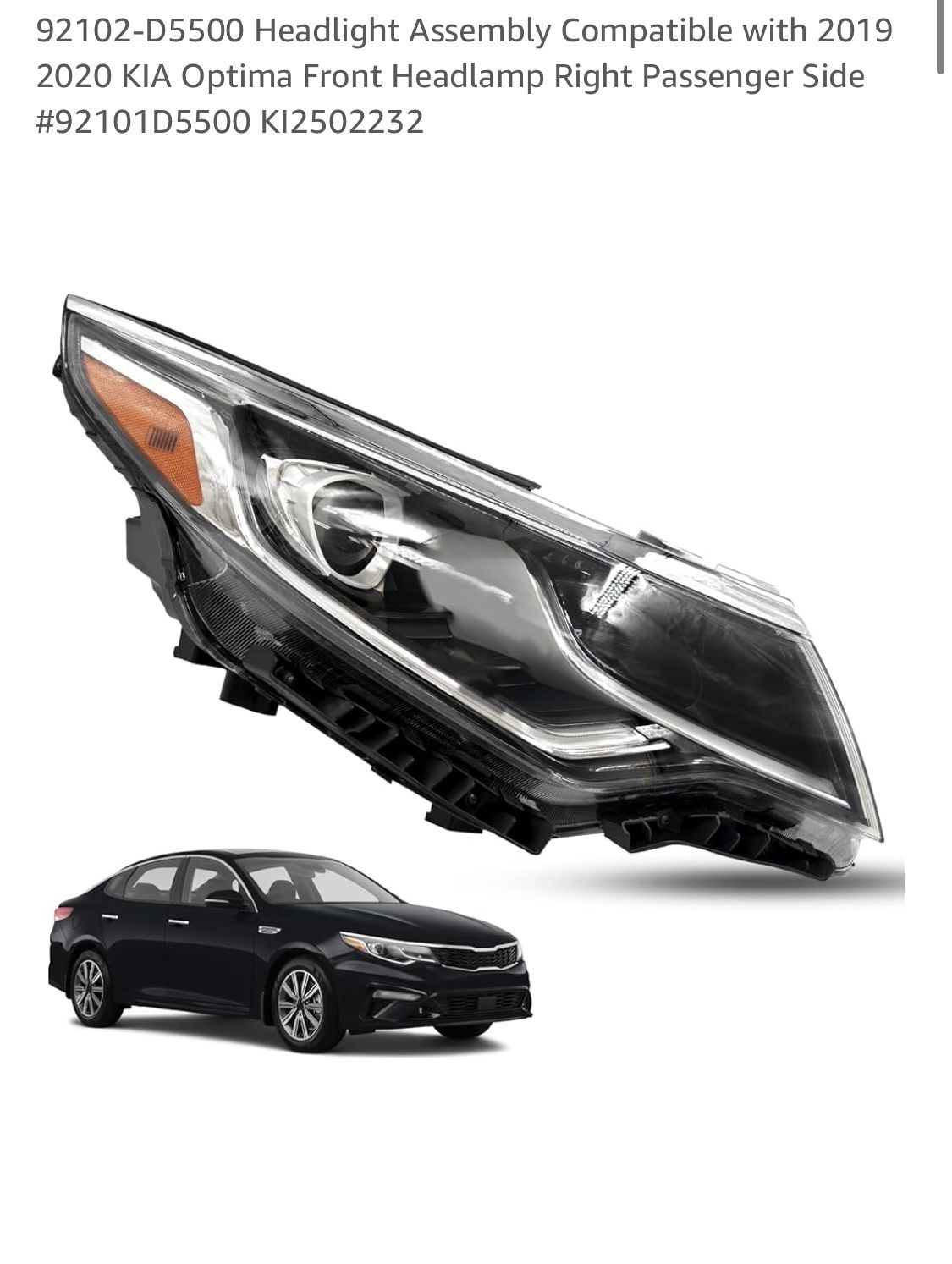 Headlight Assembly Compatible with KIA Optima Front Headlamp Right Passenger Side