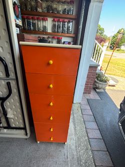 Vintage Tall Chest Dresser With Drawers Space Age Orange
