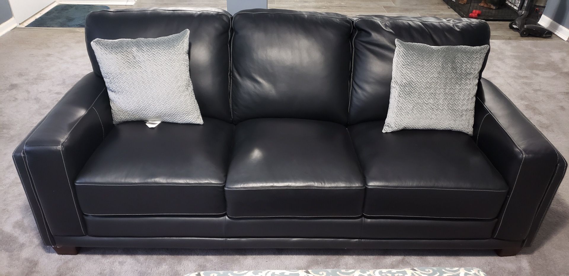 Black Italian Leather Living Room Set