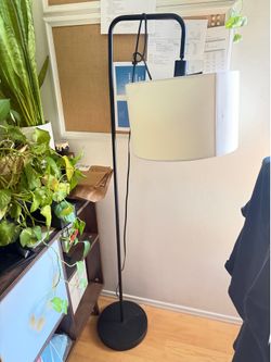 Matte Black Floor Lamp with White Linen Shade