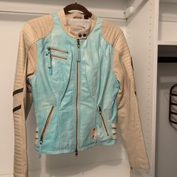 Women’s Aqua and Tan Leather Jacket- Harley Davidson 