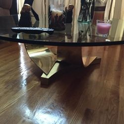 Vintage 1970s–1980s Coffee Table with Sculptural Brass/Bronze Base — High-Quality Artisan Design