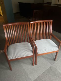 Pair of Wood Slat Back Armchairs