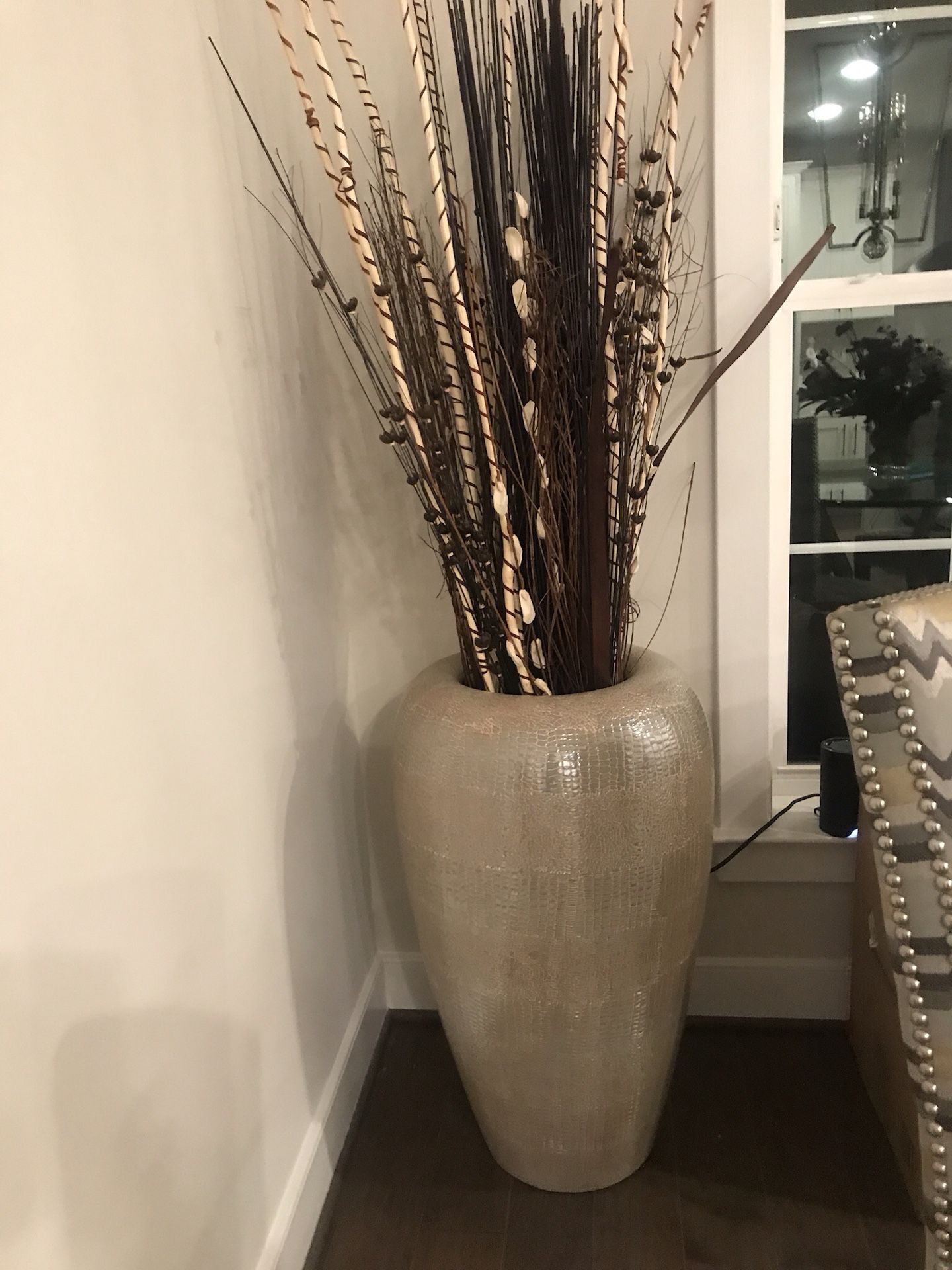 Extra large decorative planter with dried sticks