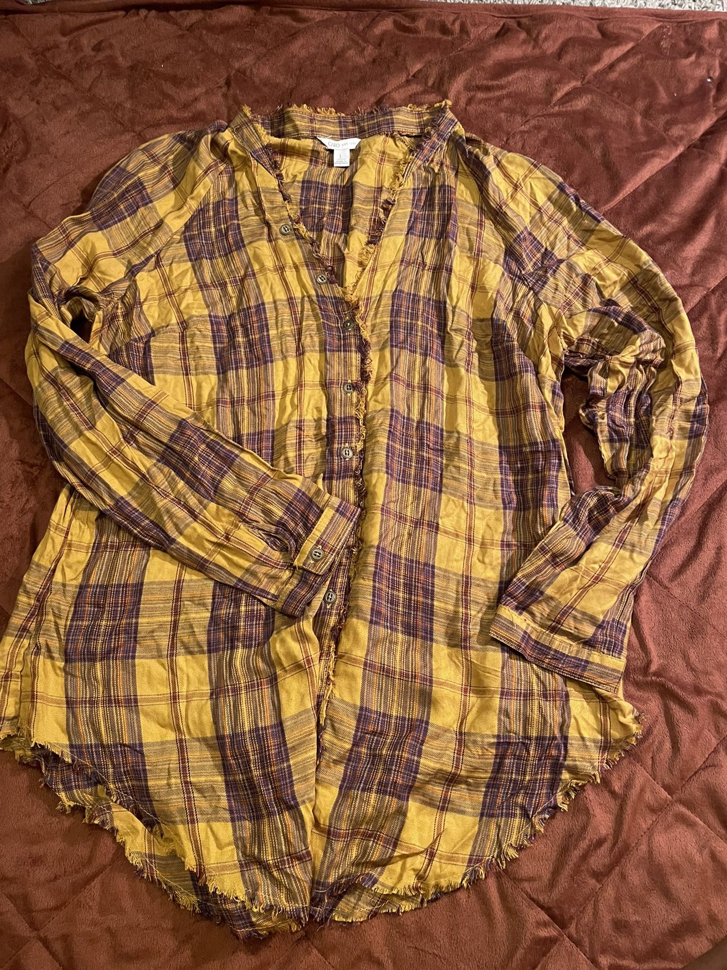 ORANGE PLAID BLOUSE SIZE L 