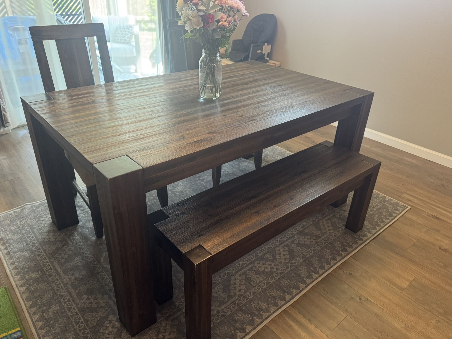 Solid Wood Dining Table With Chairs And Bench